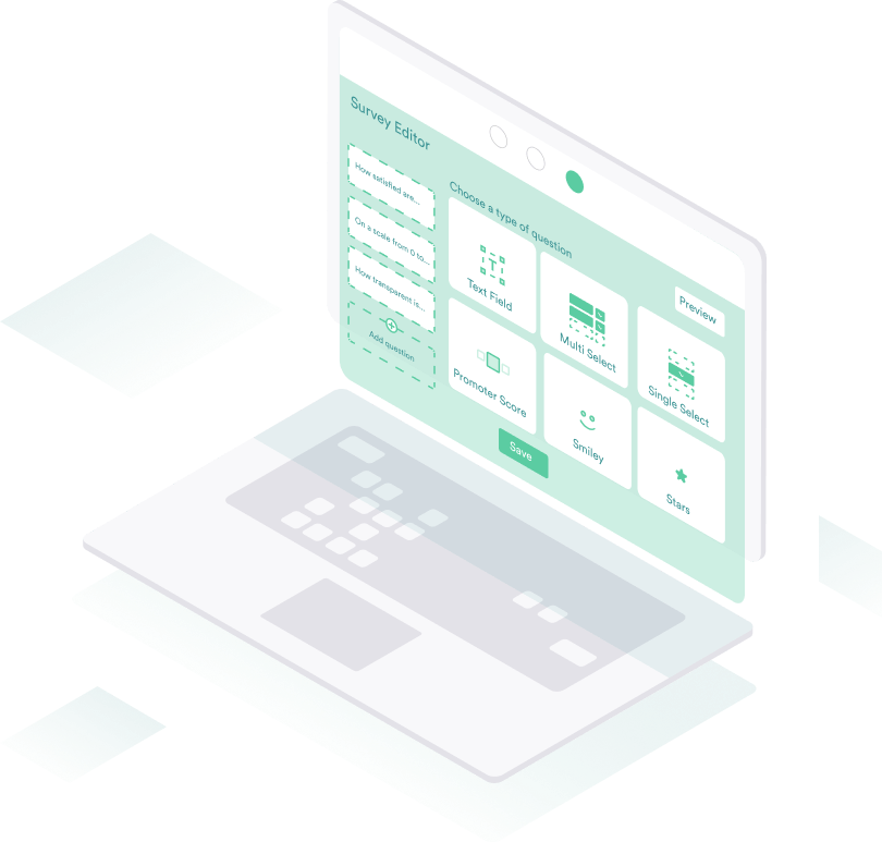Grafik, die einen Laptop mit einem Umfrage-Dashboard zeigt