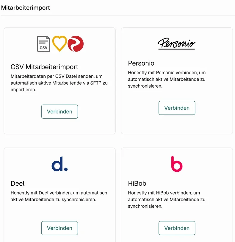 Mitarbeiterimport in Honestly mit Anbindung an gängige HR-Systeme