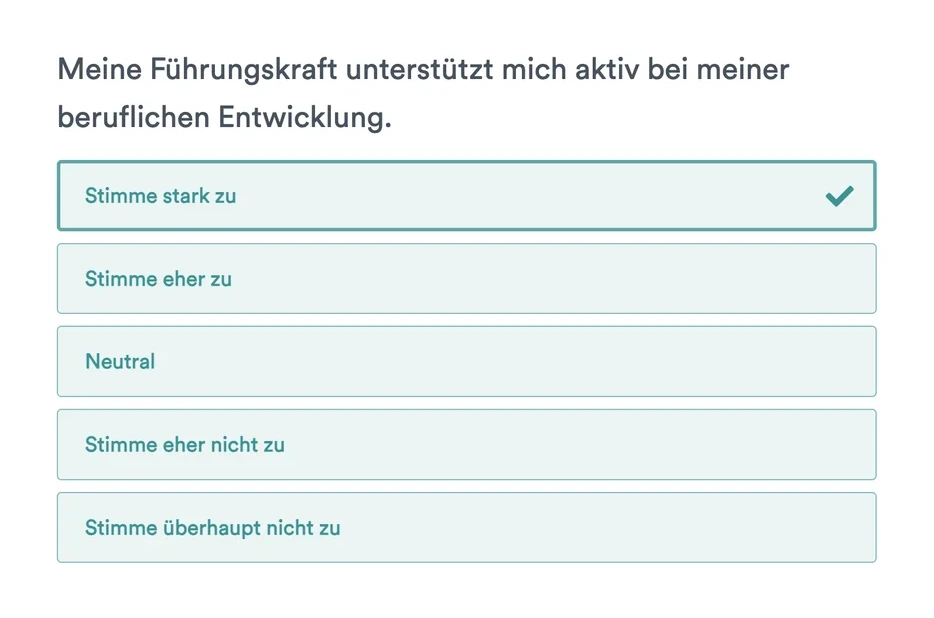 Umfragefrage mit fünfstufiger Antwortskala aus Sicht der Mitarbeitenden